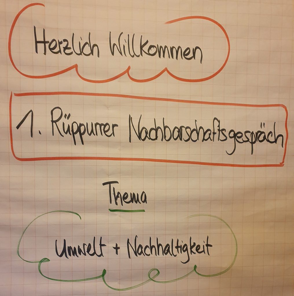 Foto eines Flicharts auf dem die Teilnehmer herzlich willkommen geheißen werden.