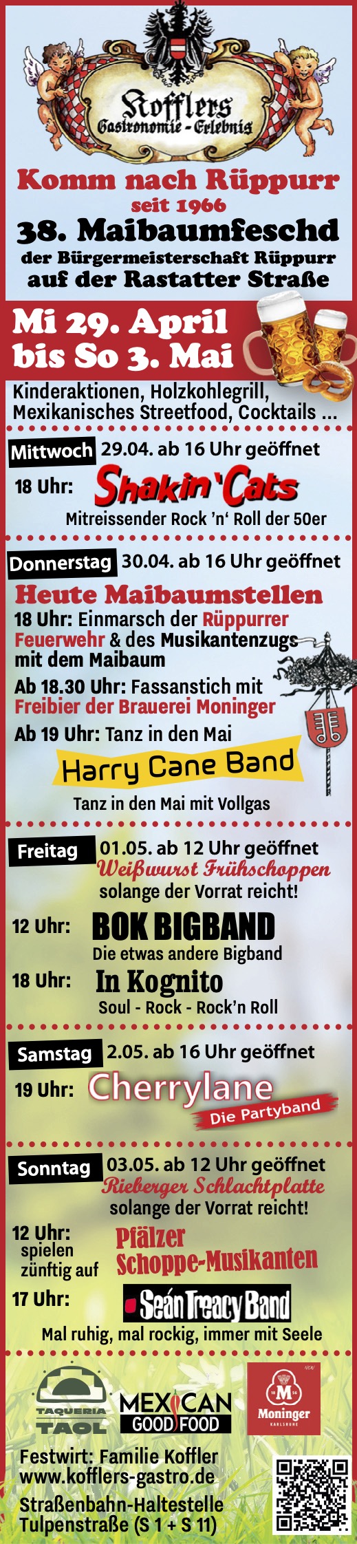 Anzeige des Maibaumfestes mit Programm. Details sind ebenfalls im Text zu finden.