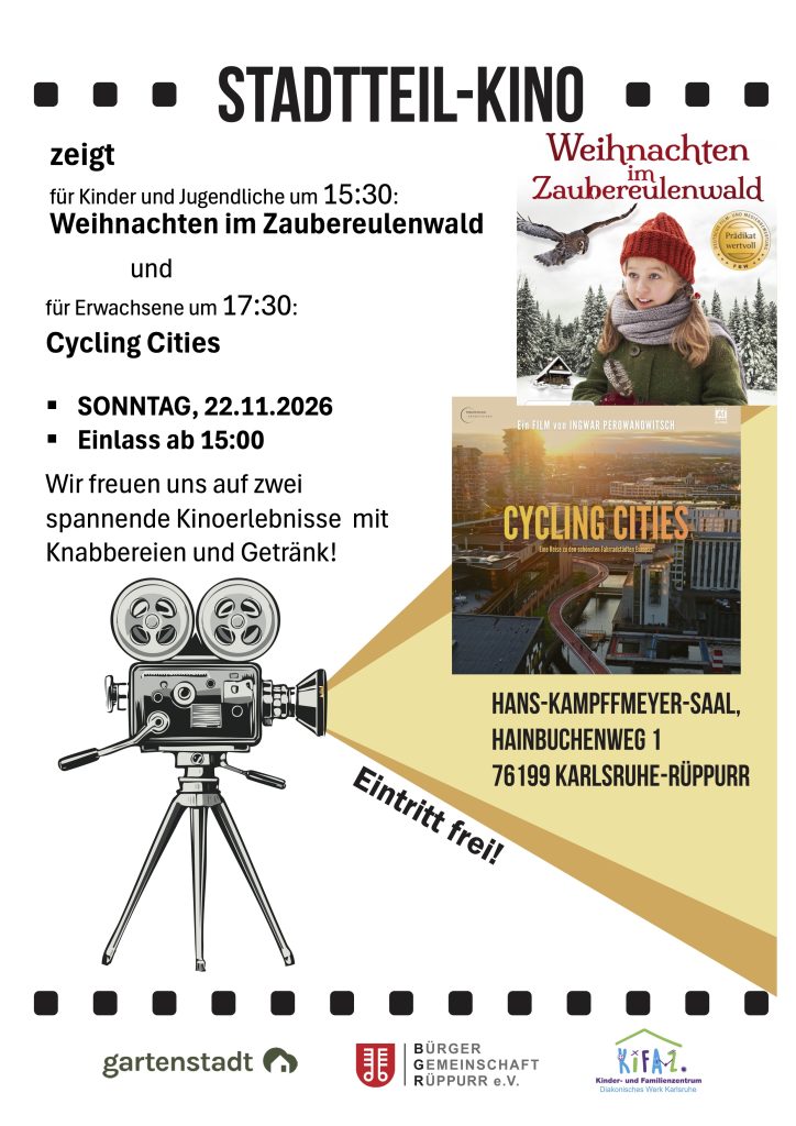 Kinoposter für die beiden Kinoaufführungen. Es sind die Kinoposter der beiden Filme zu sehen, sowie die Zeiten der Aufführungen.